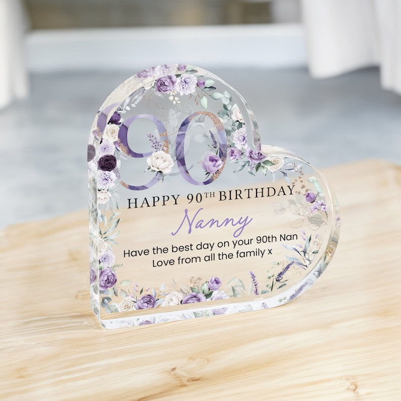 Personalised Happy 90th Birthday Gift Plaque, Birthday Gift For Nan Grandma Mum, 90th Birthday Gifts, Purple Floral 90th Gift, Gifts for Her il_794xN.6040141584_dq42.jpg