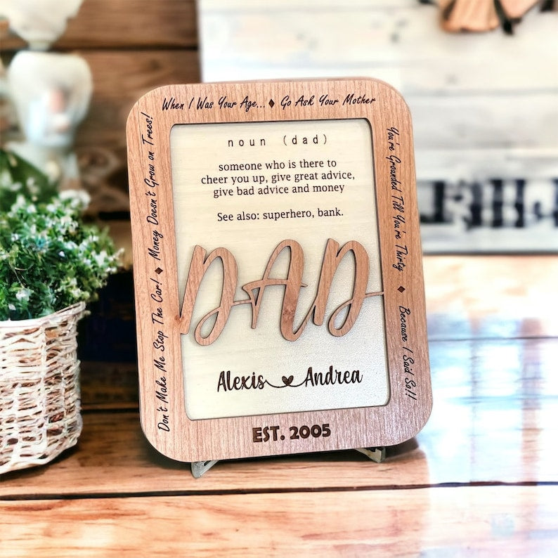 Unique Father's Day Gift for dad or Grandpa - Personalized Wooden Dad Plaque with Personalized Names and Dates