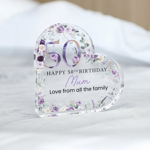 Personalised Happy 50th Birthday Gift Plaque, Floral Birthday Gift For Her, 50th Birthday Gifts, Purple 50th Gift, Gifts for Mum