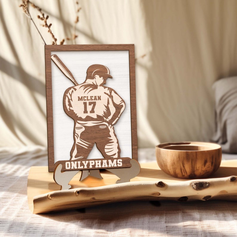 Personalized Baseball Player Wooden Sign, Custom Father's Day Gift, Baseball Gift for Dad Gift for Grandpa, Gift for Husband, Gift for Son