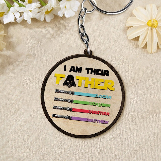 Personalized I Am Their Father Wooden Keychain, Custom Father's Day Keyring, Custom Dad Keychain, Dad Gift From Kids, Gift For Husband