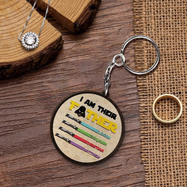 Personalized I Am Their Father Wooden Keychain, Custom Father's Day Keyring, Custom Dad Keychain, Dad Gift From Kids, Gift For Husband