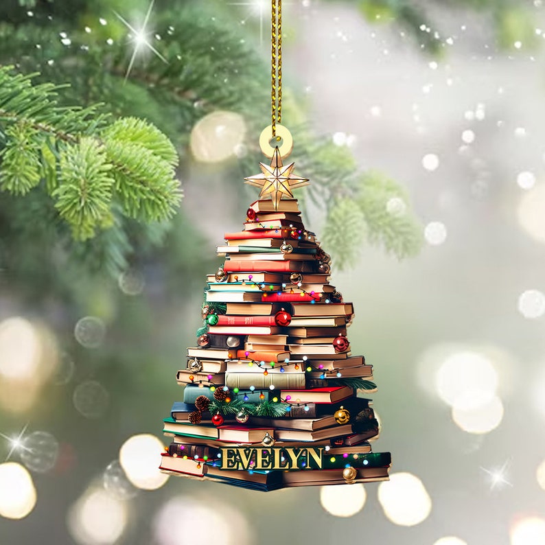 Personalized Christmas Book Tree Name Ornament, Custom Bookish Ornament, Book Lover Gift, Bookworm Gifts, Book Club Ornament, Librarian Gift il_794xN.6041970009_1j6h.jpg