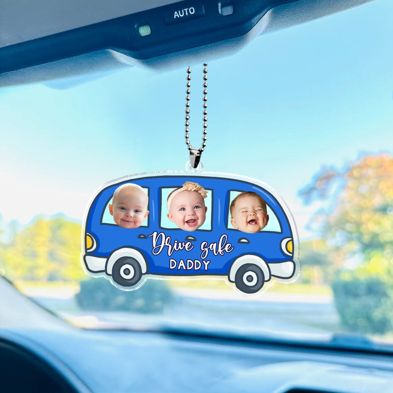 Hanging Car Baby Photo Face Custom Car Ornament, Car Accessories, Personalized Drive Safe Daddy Gift For Dad, Papa Gifts