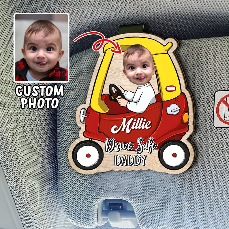Personalized Photo Drive Safe Daddy Gift, Custom Car Visor Clip Photo, Fathers Day Picture Frame, New Dad from Baby, 1st Time Dad Gift