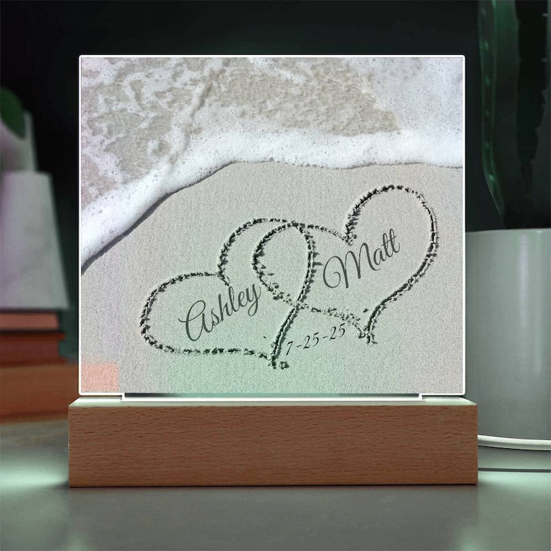 Personalized Names in Sand, Coastal Decor, Custom Beach Art, Beach Wedding Gift, Newlywed Gift, Romantic Gift for Her, Romantic Gift for Him
