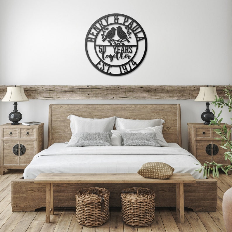 Personalized 50th Wedding Anniversary Lovebirds Metal Wall Art Sign For Parents Custom Wedding Gift For Husband and Wife Milestone Gift