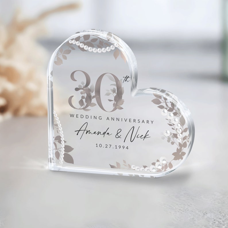 30th Anniversary Gift, Personalized Pearl 30th Anniversary Gift, Wedding Anniversary Acrylic Plaque, Pearl 30th Anniversary Keepsake Gifts