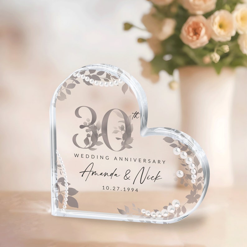 30th Anniversary Gift, Personalized Pearl 30th Anniversary Gift, Wedding Anniversary Acrylic Plaque, Pearl 30th Anniversary Keepsake Gifts
