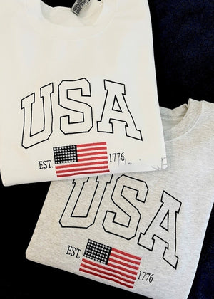 USA Flag embroidered sweatshirt, patriotic embroidered sweatshirt, American flag , gift for her