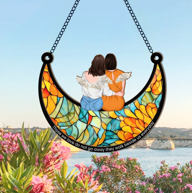 Personalized Mom And Daughter On The Moon Window Hanging Suncatcher, Mother Daughter Gift, Gift For Mom, Mom Birthday Gift, Gift For Grandma