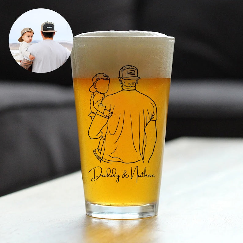Fathers Day Gifts From Kids, Personalized Portrait From Photo Mixing Glass, Custom Photo Dad And Kids Beer Glass, New Dad Gifts, Papa Gifts