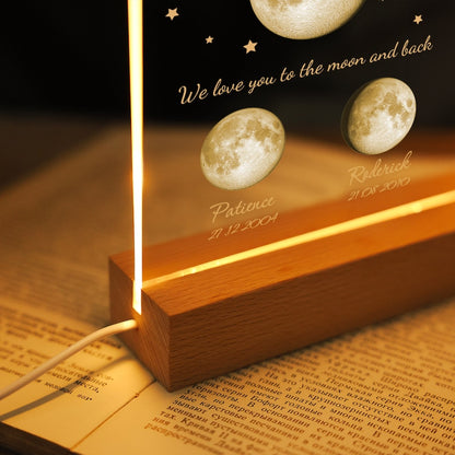Personalized Moon Phase Night Light, First Mother Gift for Mum Mama, Custom Moon Acrylic Plaque, Moon LED Dector Lamp, The Night We Met Gift
