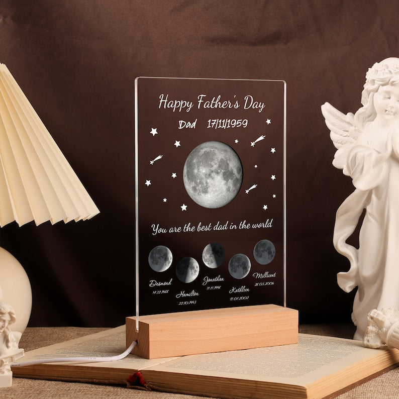 Personalized Moon Phase Night Light, First Mother Gift for Mum Mama, Custom Moon Acrylic Plaque, Moon LED Dector Lamp, The Night We Met Gift