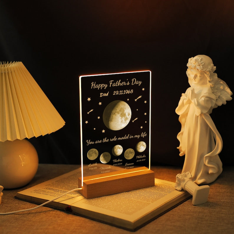 Personalized Moon Phase Night Light, First Mother Gift for Mum Mama, Custom Moon Acrylic Plaque, Moon LED Dector Lamp, The Night We Met Gift