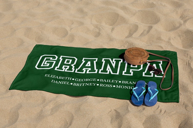 Custom Grandpa Dad Papa Beach Towel, Birthday Gift For Grandpa Papaw, Gift for Daddy, Grandkids Name Papa Dad Pool Towel