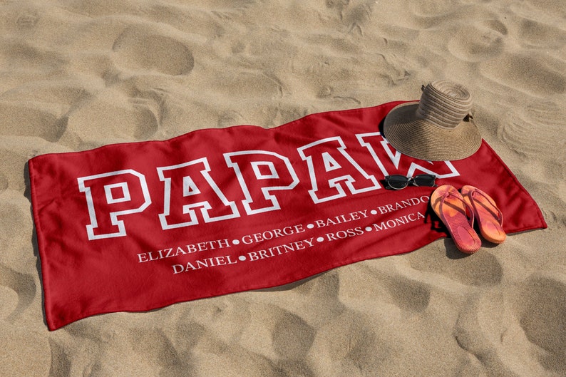 Custom Grandpa Dad Papa Beach Towel, Birthday Gift For Grandpa Papaw, Gift for Daddy, Grandkids Name Papa Dad Pool Towel