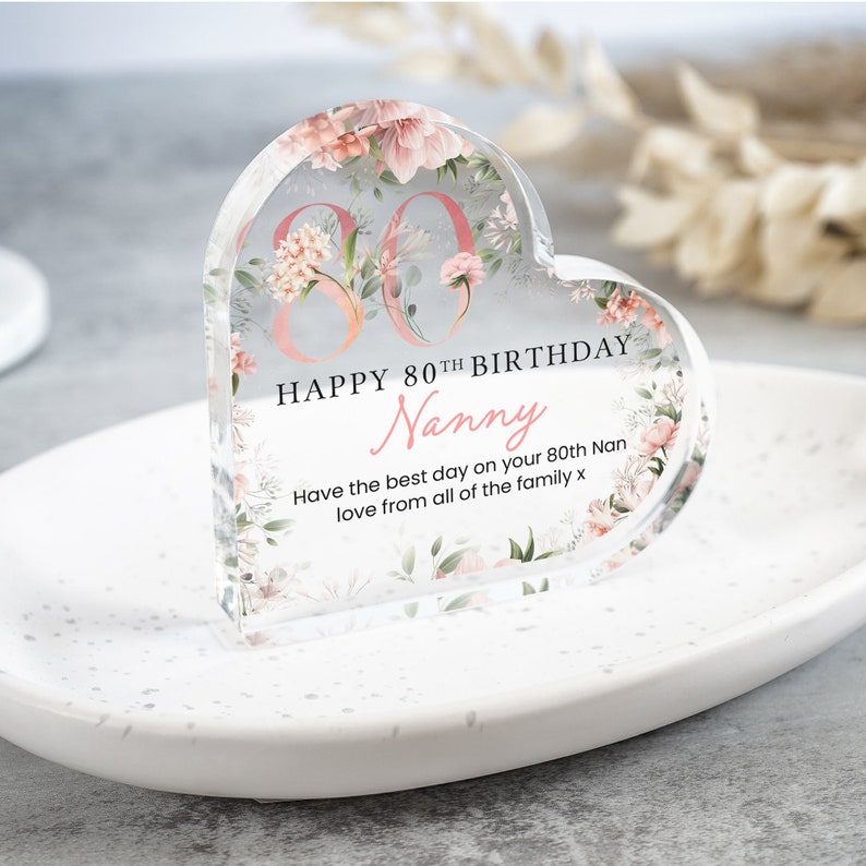 Personalised Happy 80th Birthday Gift Plaque, Birthday Gift For Nan Grandma Mum, 80th Birthday Gifts, Floral 80th Gift, Gifts for Her