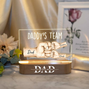 Daddy's Team Fist Bump Personalized Acrylic 3D Night Light, Father's Day Gift For Dad Grandpa, Fist Bump Family Hands, Dad Birthday Gift