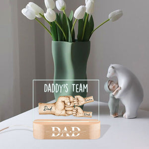 Daddy's Team Fist Bump Personalized Acrylic 3D Night Light, Father's Day Gift For Dad Grandpa, Fist Bump Family Hands, Dad Birthday Gift