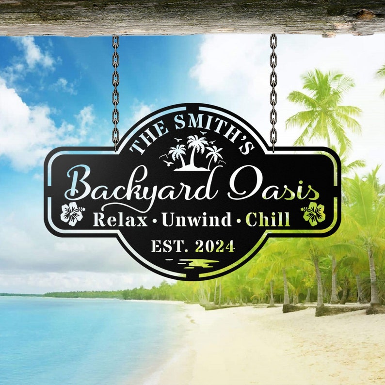 Personalized Backyard Pool Metal Sign,Outdoor Wall Decor,Pool Signs for Outdoor Personalized,Custom Backyard Oasis Sign Patio Decor
