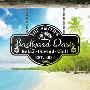 Personalized Backyard Pool Metal Sign,Outdoor Wall Decor,Pool Signs for Outdoor Personalized,Custom Backyard Oasis Sign Patio Decor