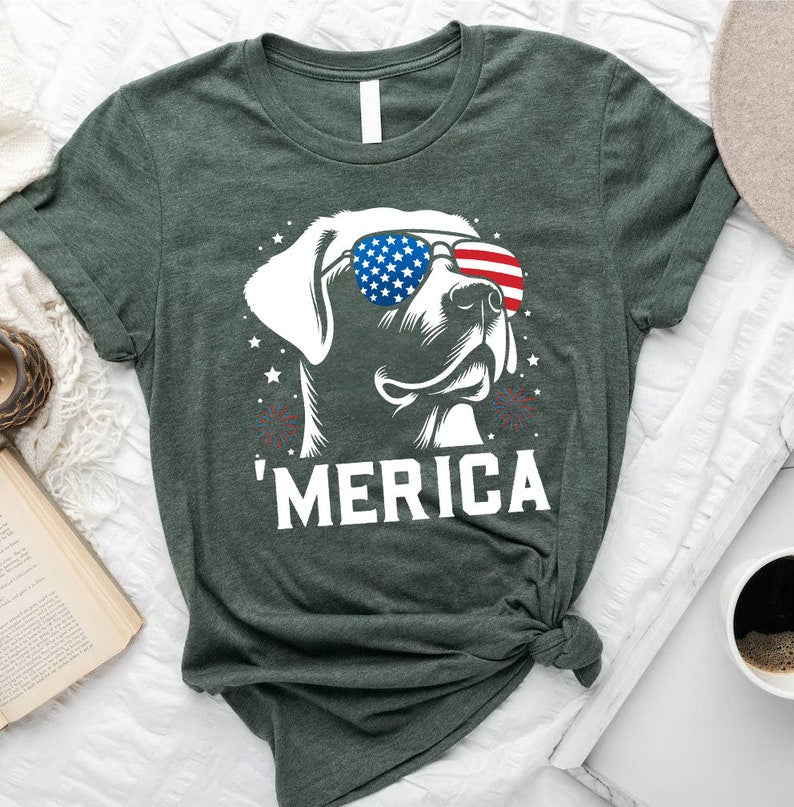Labrador Retriever 'Merica Shirt | 4th of July Dog Shirt | Patriotic Labrador Tee | American Flag Dog Shirt | USA Dog Lover Gift | Dog Shirt