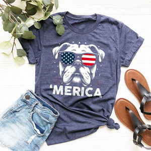 English Bulldog America Shirt | 4th of July Bulldog Tee | Patriotic Bulldog Shirt | USA Dog Lover Gift | USA Dog Shirt | American Flag Tee