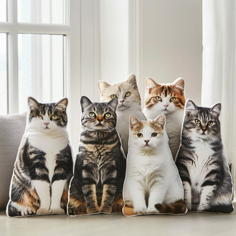 Custom Cat-shaped throw pillow, Personalized cat cushion, Custom pet pillow, Pet portrait pillow, Dog Pillow, Cat Pillow, Pet Memorial Gift