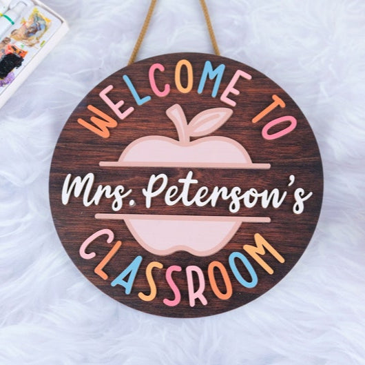 Personalized Teacher Door Sign, Classroom Door Decor, Apple Door Hanger, Teacher Welcome Signs, Custom Name Sign, Back to School Gifts