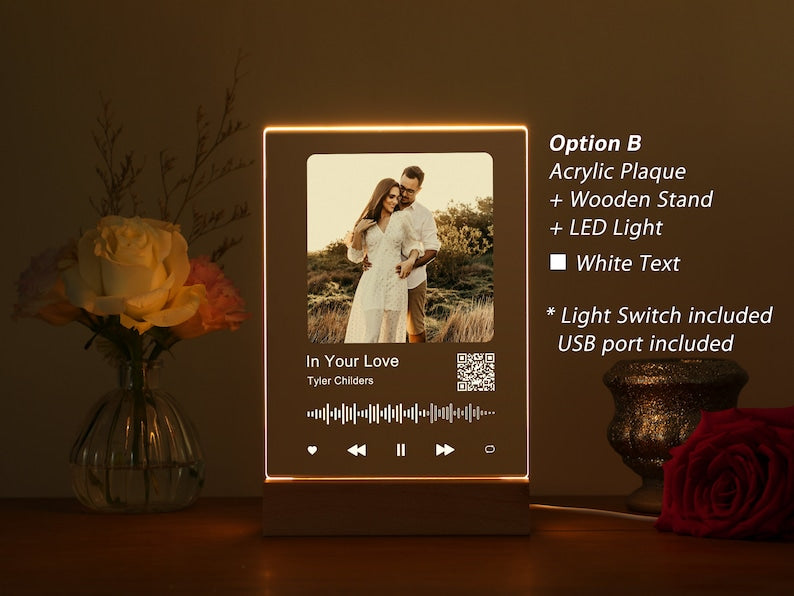 Personalized LED Song Plaque With Stand | Custom Music Night Light | Personalized Music Prints Photo Frame | Gift for Him Boyfriend Bestie