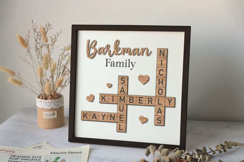Personalized Family Name Sign, Crossword Scrabble Wooden Sign, Custom Family Letter Tile, Name Puzzle, Last Name Sign, Best Friend Gifts