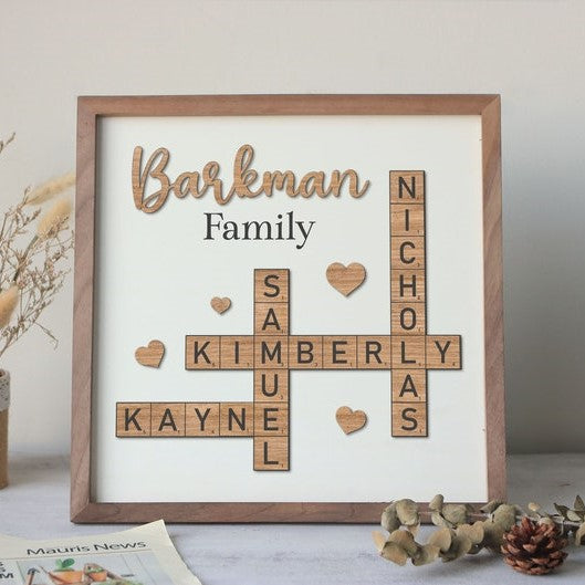 Personalized Family Name Sign, Crossword Scrabble Wooden Sign, Custom Family Letter Tile, Name Puzzle, Last Name Sign, Best Friend Gifts