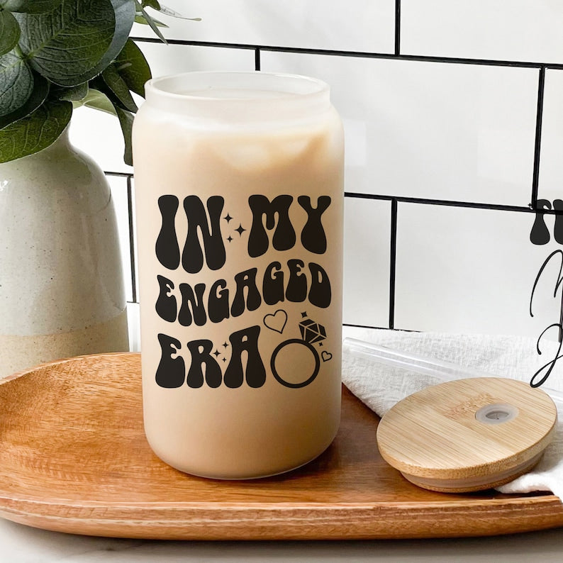 In My Engaged Era Ice Coffee Cup, Future Mrs Gift, Engagement Gift, New Bride Gift, Bride to Be Glass Cup, Gift For Bride To Be