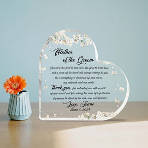 Personalized Mother of the Groom Gift, Mother In Law Heart Plaque ,Gift from Bride, Wedding Keepsake Gifts for Mother of the Groom