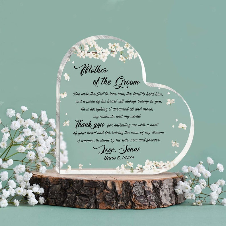 Personalized Mother of the Groom Gift, Mother In Law Heart Plaque ,Gift from Bride, Wedding Keepsake Gifts for Mother of the Groom