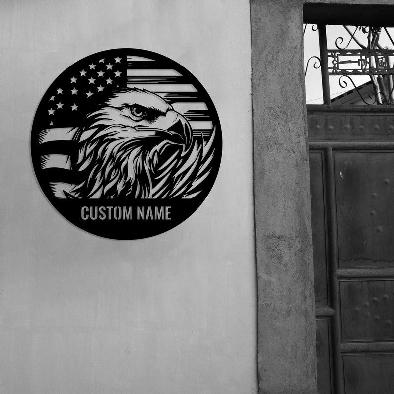 Custom Eagle US Flag Metal Sign, American Flag Gift, Personalized Name Sign,4th of July Gift,Bald Eagle Sign,Patriotic Wall Art,Veteran Gift