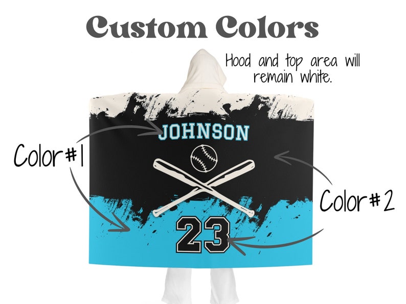 Personalized Hooded Baseball Blanket with Name and Number, Boys Team Player Blanket with Hood, Custom Sports Team High School Grad Gift