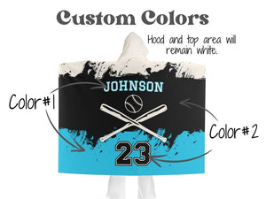 Personalized Hooded Baseball Blanket with Name and Number, Boys Team Player Blanket with Hood, Custom Sports Team High School Grad Gift