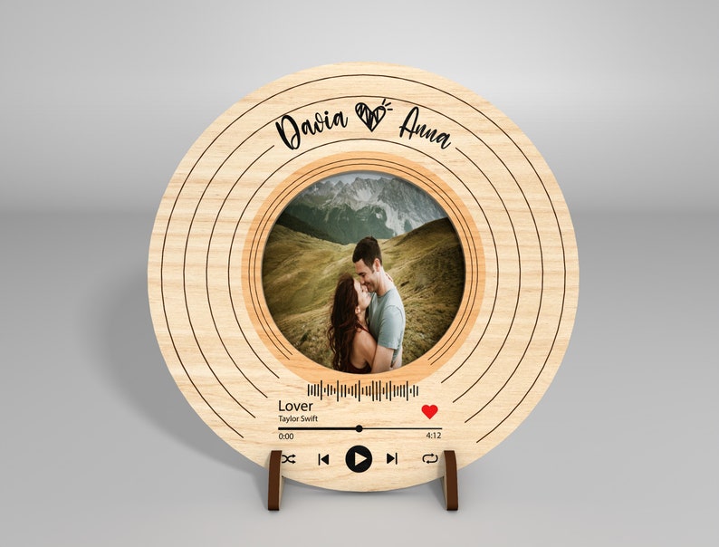 Personalized Song Plaque Photo Frames,Valentine Music Picture Frame, Spotify Playlist Music,Picture Frame With Stand