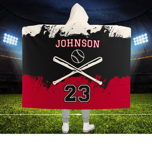 Personalized Hooded Baseball Blanket with Name and Number, Boys Team Player Blanket with Hood, Custom Sports Team High School Grad Gift