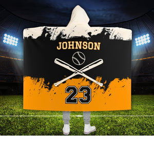 Personalized Hooded Baseball Blanket with Name and Number, Boys Team Player Blanket with Hood, Custom Sports Team High School Grad Gift