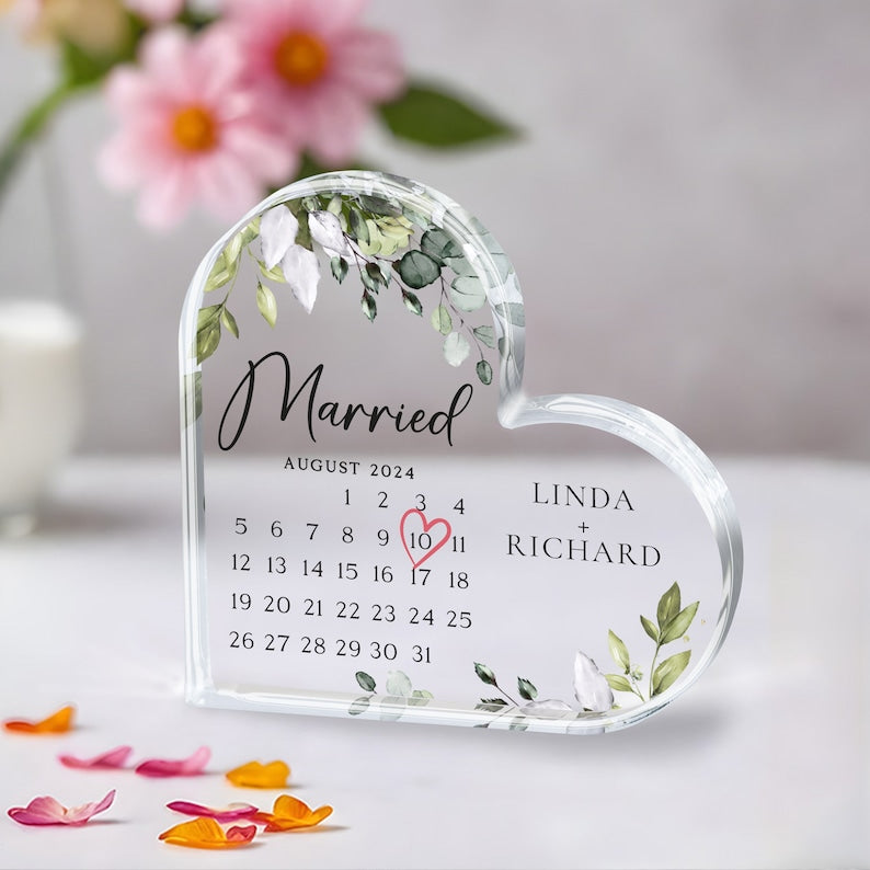 Personalized Wedding Gift, Married Calendar Acrylic Plaque, Wedding Gift for Couple, Married Plaque Gift for Couple, Wedding Keepsake Gift