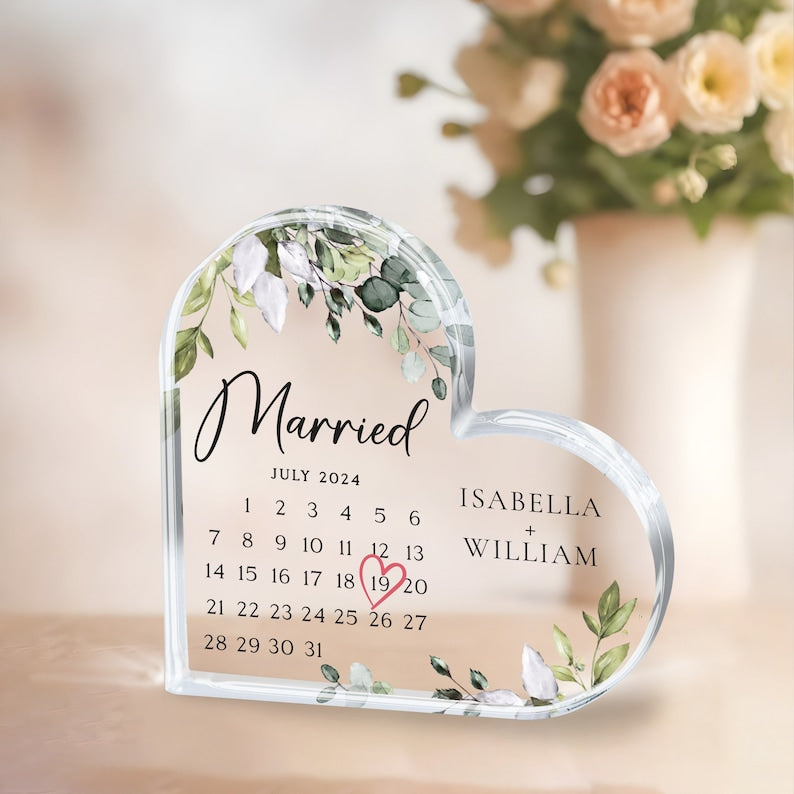 Personalized Wedding Gift, Married Calendar Acrylic Plaque, Wedding Gift for Couple, Married Plaque Gift for Couple, Wedding Keepsake Gift