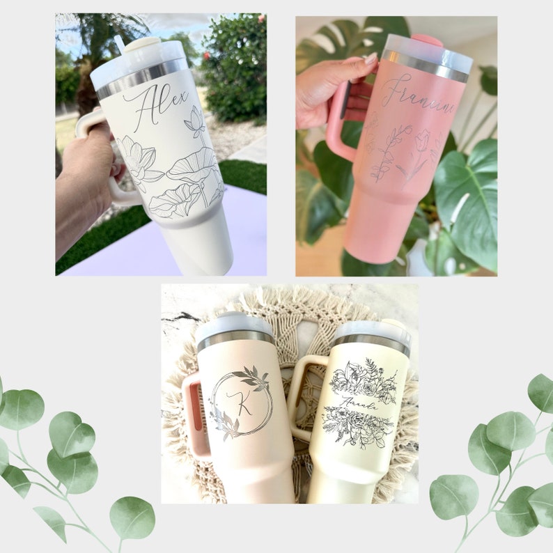 Personalized 40oz Tumbler With Handle Lid and Straw, Insulated Engraved Cup, Bridesmaid proposal, Gifts for Her, Corporate Custom Logo