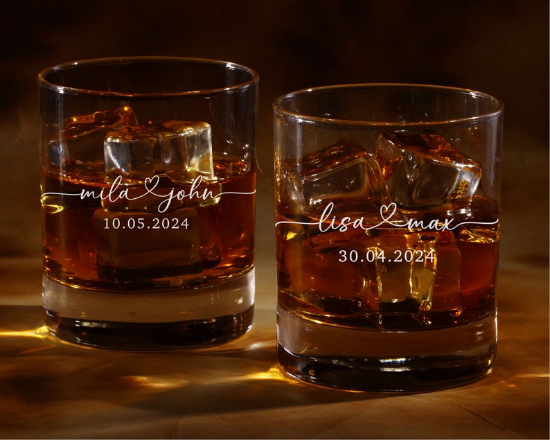 Anniversary Gift for Him, Custom Name & Date Whiskey Glass, Personalized Wedding Gift for Couple, Engagement Gift, Valentines Day Gift