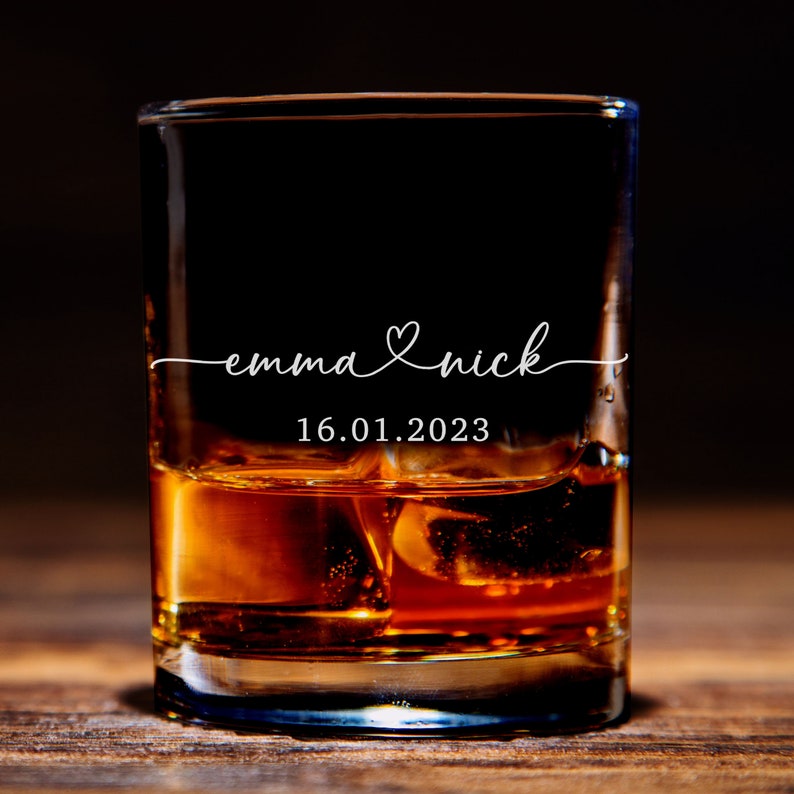 Anniversary Gift for Him, Custom Name & Date Whiskey Glass, Personalized Wedding Gift for Couple, Engagement Gift, Valentines Day Gift
