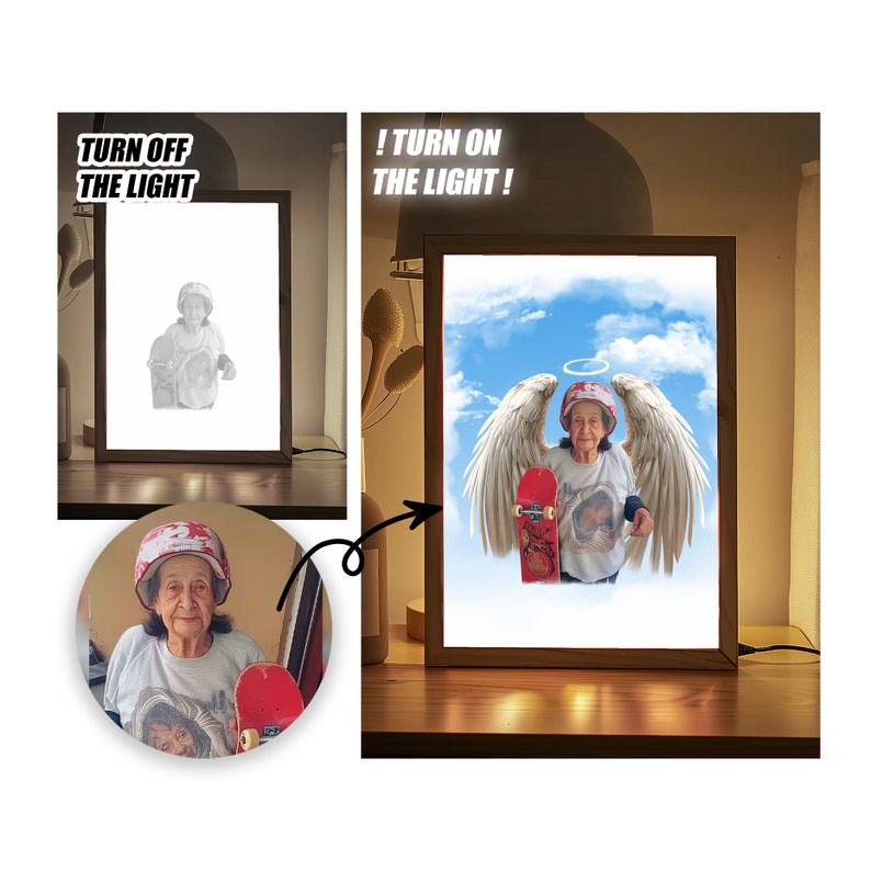 Personalized Memorial Portrait on Art Frame Light, Customizable Art Painting Frame From Photos, Unique Remembrance Artwork Gift for The Loss