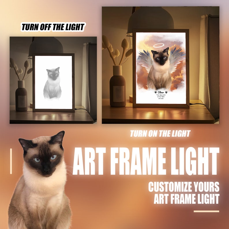 Customizable Fur Baby on Art Frame Light, Personalized Pet Lovers Portrait Commission, Pet Portrait Keepsake Light,Loss Gift Grief