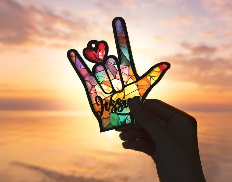 Personalized Sign Language Ornament,ASL Suncatcher, Hand Sign Language Ornament,ASL I Love You Suncatcher Ornament,ASL Personalized Ornament
